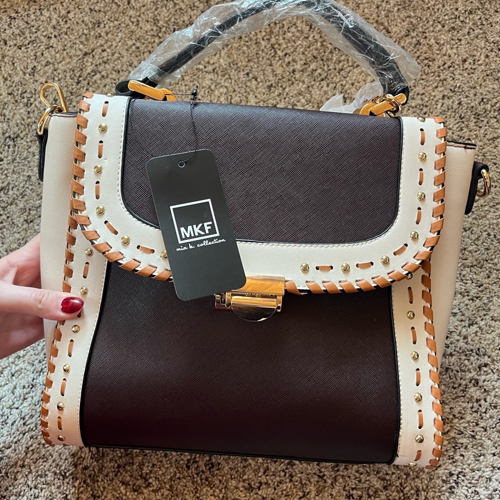 Brown and Cream Michael Kors MIA K Collection Purse